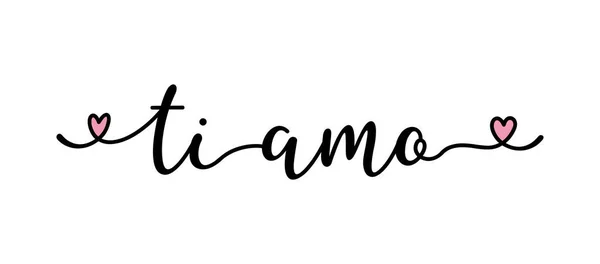 Ručně psaný citát Ti Amo jako prapor v italštině. Přeloženo Miluju tě. Písmeno pro záhlaví, štítek, reklamu, štítek, leták — Stockový vektor