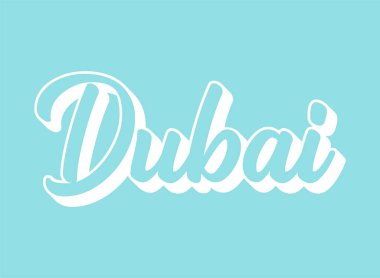 El yazması DUBAI kelimesi pankart ya da logo olarak çizilmiş. Başlık, etiket, el ilanı, poster, baskı, kart, reklam