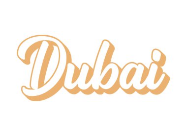 El yazması DUBAI kelimesi pankart ya da logo olarak çizilmiş. Başlık, etiket, el ilanı, poster, baskı, kart, reklam