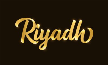El yazması RIYADH kelimesi altın levha ya da logo olarak çizilmiş. Başlık, etiket, el ilanı, poster, baskı, kart, reklam