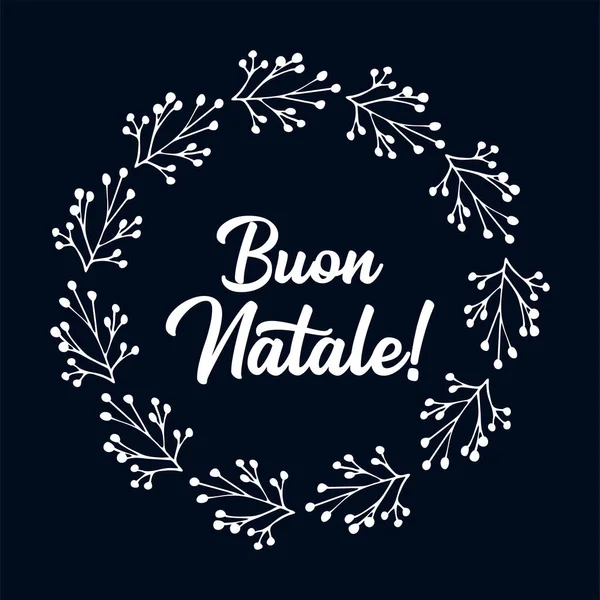 Buon Natale Zitat in italienischer Sprache mit Kranz, als Logo oder Kopfzeile. Frohe Weihnachten. Festschrift für Plakat, Karte, Einladung. — Stockvektor