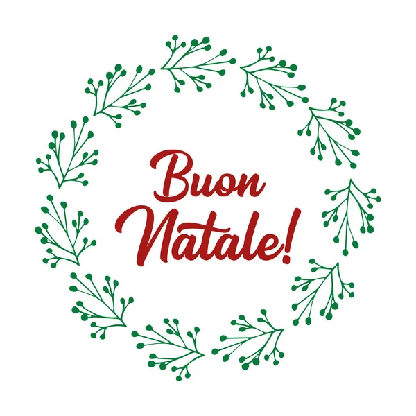 Buon Natale Zitat in italienischer Sprache mit Kranz, als Logo oder Kopfzeile. Frohe Weihnachten. Festschrift für Plakat, Karte, Einladung. — Stockvektor