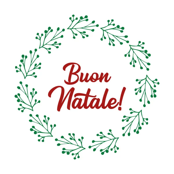 Buon Natale citazione in italiano con corona, come logo o intestazione. Tradotto Buon Natale. Celebrazione Lettering per poster, biglietto, invito. — Vettoriale Stock