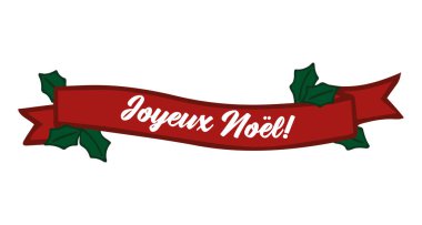 Joyeux Noel, Fransızca 'da kurdeleli, logo ya da başlık olarak alıntı yapıyor. Çevirisi Mutlu Noeller. Poster, kart, davetiye için kutlama mektubu.
