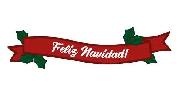 Feliz Navidad cita em espanhol com fita, como logotipo ou cabeçalho. Traduzido Feliz Natal. Celebração Letras para cartaz, cartão, convite. — Vetor de Stock