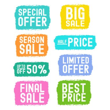 El yapımı satış alıntıları. Pankart, etiket, etiket, etiket. Özel Teklif, Büyük Satış, Yarı Fiyat