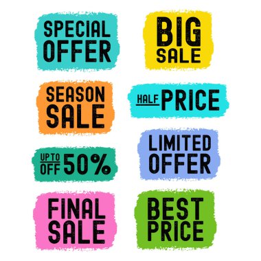 El yapımı satış alıntıları. Pankart, etiket, etiket, etiket. Özel Teklif, Büyük Satış, Yarı Fiyat