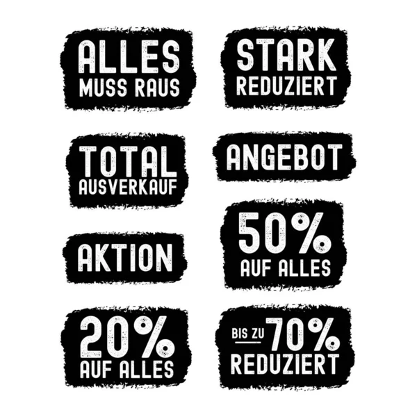 Handskizzierte Verkaufsangebote Angebot, Reduziert, SSV, WSV, Schlussverkauf, Aktion. Übersetzt Offer, Up to Off, Discount, Schlussverkauf — Stockvektor