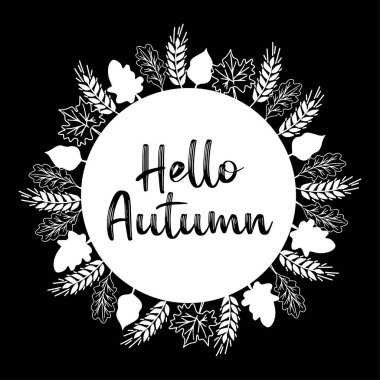 Etiket, logo veya rozet için Hello Autumn alıntısı, afiş, afiş, başlık, poster. Harf