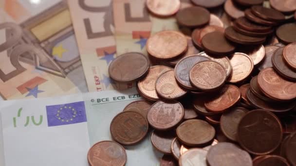 Veel Munten Biljetten Euro Geld — Stockvideo