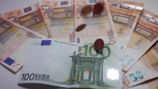 Много Монет Векселей Евро Денег — стоковое видео