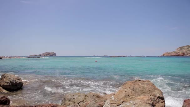 Cala Comte Ibiza Beach Immagine Piano Terra Una Baia Acque — Video Stock