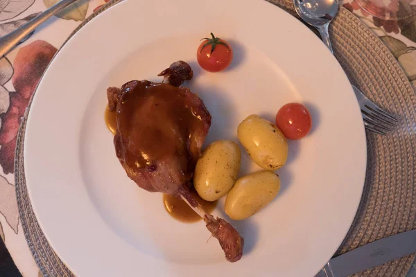 Ente Mit Sauce Und Kartoffeln — Stockfoto