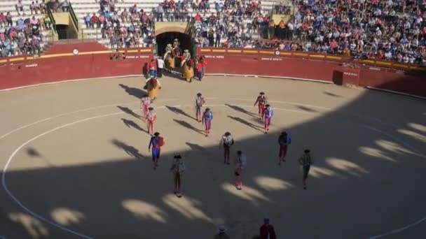 Requena Spanien September 2017 Stierkampfarena Stierkämpfer Die Den Ring Steigen — Stockvideo