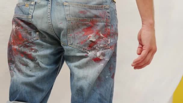 Pantalones Pintor Manchados Por Uso Desgaste Del Trabajo — Vídeo de stock