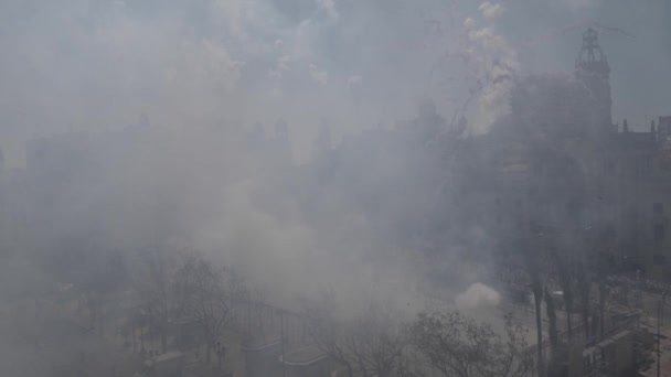 Valencia España Marzo 2019 Plaza Del Ayuntamiento Valencia Mascleta Fallas — Vídeos de Stock