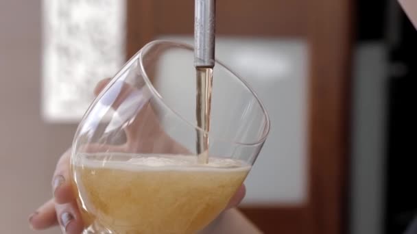 タップで冷たいクラフトビールを提供する人の手 — ストック動画