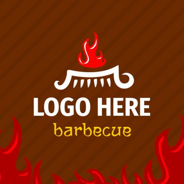 Barbekü ızgara ateşe logogram logo şablonu. Restoran, iş veya kafe için kullanabilirsiniz.
