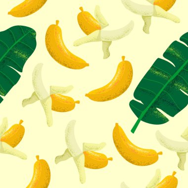 Muz seamless modeli vintage tarzı Botanik ile açık yeşil arka planı üzerinde çizilmiş şekil ver. Kumaş, moda, kafe, Restoran ve meyve pazarı için kullanabilirsiniz.