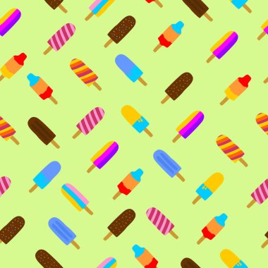 Buzlu dondurma yaz için renkli seamless modeli. Yeşil arka plan rengi. Afiş, davetiye, reklamlar, için kullanabilirsiniz ve promosyon