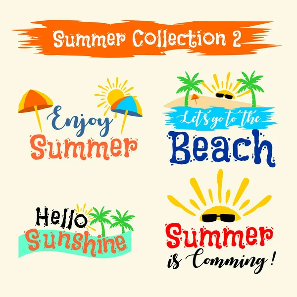 夏のラベル イラスト手描きタグ 夏の休暇 ビーチでの休暇の設定要素 バナー ポスター アパレル または薄い背景黄色の招待状に使用できます — ストックベクタ
