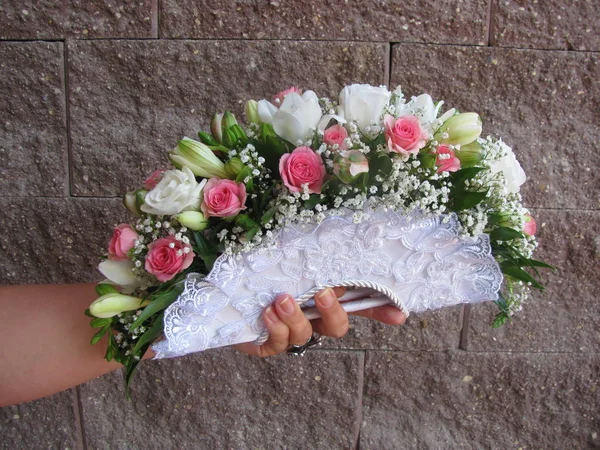 Ramo Novia Forma Abanico Rosa Claro — Foto de Stock