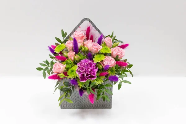 Bright Flower Arrangement Gift Box Large Postal Envelope — Stock Photo, Image