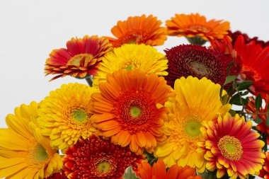 Büyük bir buket parlak turuncu çiçek (gerbera)