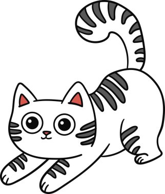 Sırtında gri çizgiler ve büyük gözler olan sevimli beyaz kedi