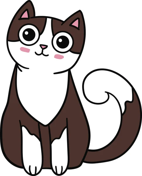 Niedliche Braune Katze Mit Großen Augen Und Weißen Flecken Sitzt — Stockvektor