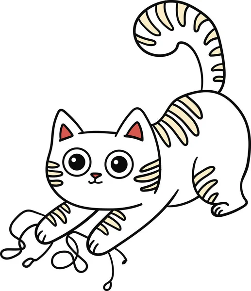 White Cute Cat Big Eyes Stripes Back Plays Headphones ストックイラスト