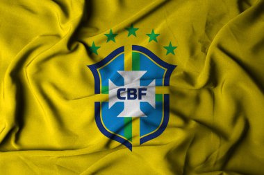Pringsewu, Lampung; 8 Eylül 2025; Brezilya Futbol Federasyonu bayrağının rozet logosu