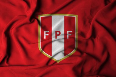 Pringsewu, Lampung; 8 Eylül 2025; Peru Futbol Federasyonu bayrağının rozet logosu