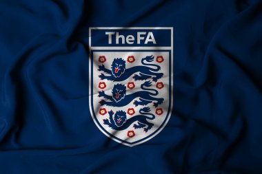 Pringsewu, Lampung; 8 Eylül 2025; İngiliz Futbol Federasyonu bayrağında rozet logosu