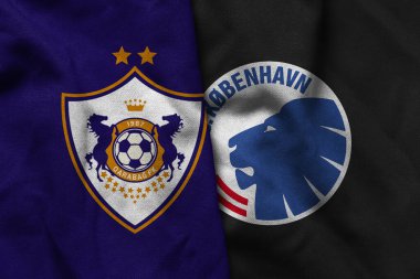 Pringsewu, Lampung; 16 Eylül 2025; UEFA Şampiyonlar Ligi maçında Kopenhag FK futbol kulübü logosunun orijinal dalgalı kumaşı