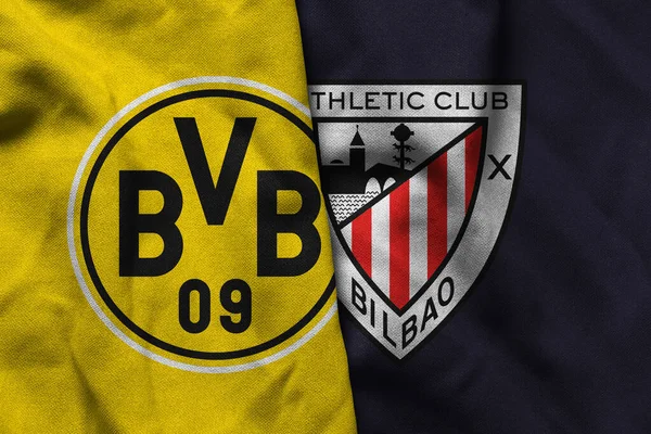 Pringsewu, Lampung; 16 Eylül 2025; UEFA Şampiyonlar Ligi maçında Athletic Club 'a karşı Borussia Dortmund futbol kulübü logosunun orijinal dalgalı kumaşı