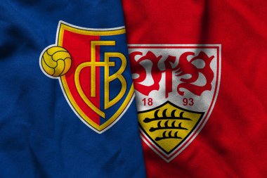 Pringsewu, Lampung; 2 Eylül 2025; Basel futbol kulübü logosu kıvrımlı kumaş VfB Stuttgart Avrupa Ligi Uefa Maçı