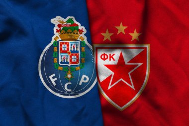 Pringsewu, Lampung; 2 Eylül 2025; Porto futbol kulübü logosu kıvrımlı kumaş Crvena Zvezda Uefa europa Ligi maçı