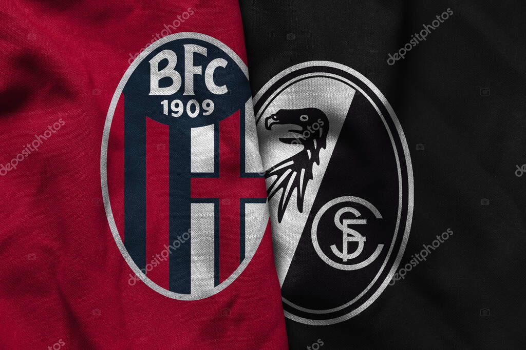 Pringsewu, Lampung; September 2, 2025; Bologna football club logo texture corrugated fabric SC Freiburg match uefa europa league match