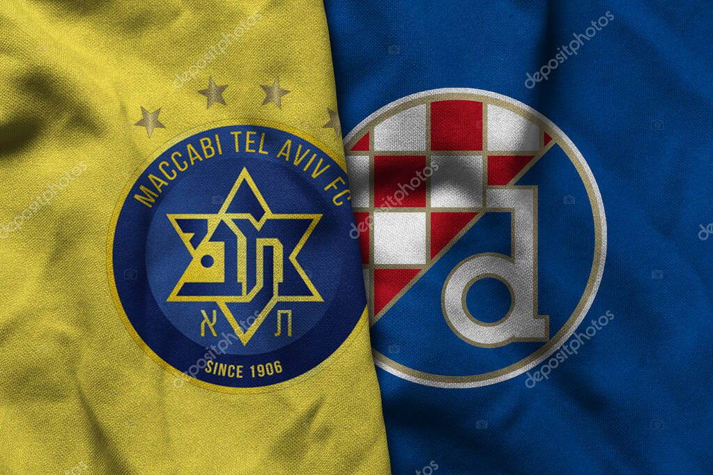 Pringsewu, Lampung; September 2, 2025; M Tel Aviv football club logo texture corrugated fabric Dinamo Zagreb match uefa europa league match