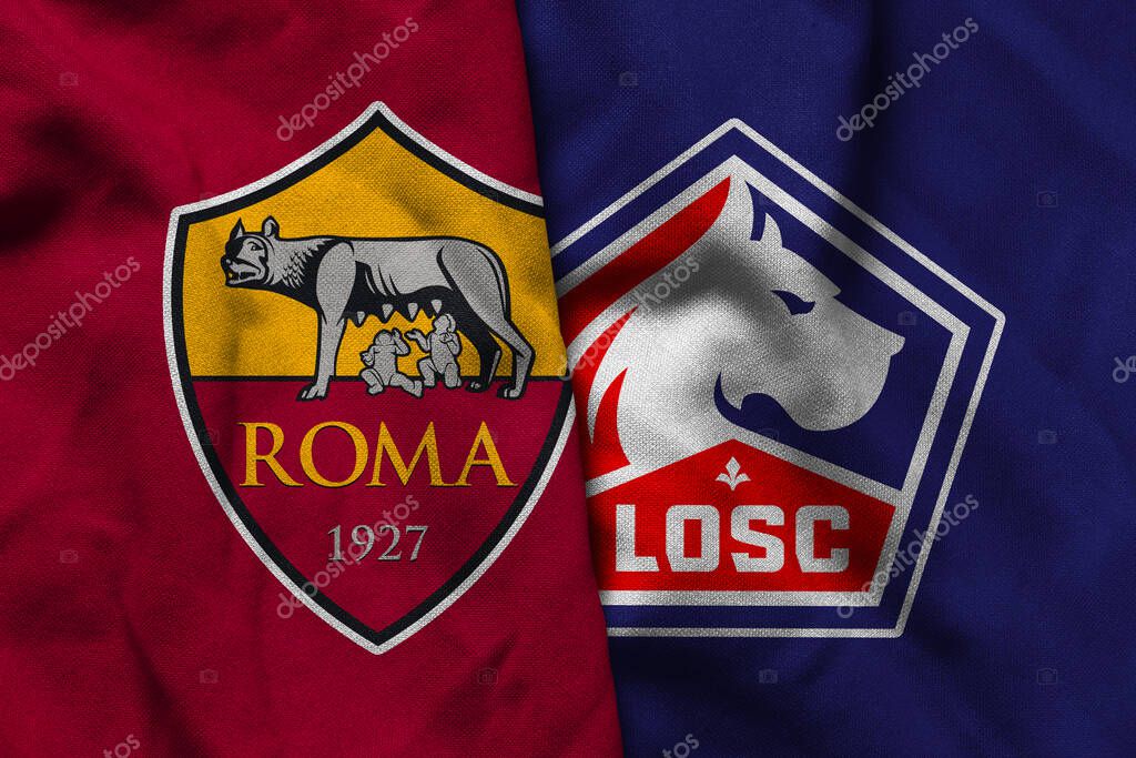 Pringsewu, Lampung; September 2, 2025; AS Roma football club logo texture corrugated fabric Losc  match uefa europa league match
