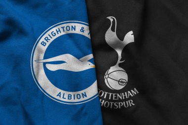 Pringsewu, Lampung; 19 Eylül 2025; Brighton Albion futbol kulübü logosu kıvrımlı kumaş Tottenham Hotspur Premier Lig maçı