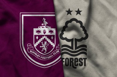 Pringsewu, Lampung; 19 Eylül 2025; Burnley futbol kulübü logosu kıvrımlı kumaş Nottengham Ormanı Premier Lig Maçı