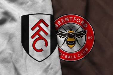 Pringsewu, Lampung; 19 Eylül 2025; Fulham futbol kulübü logosu kıvrımlı kumaş Brentford Premier Lig Maçı