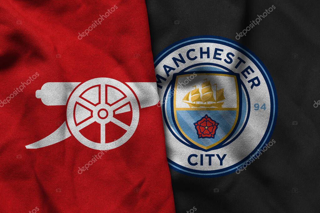 Pringsewu, Lampung; September 19, 2025; Red wavy texture Arsenal football club combination Manchester City premier league match