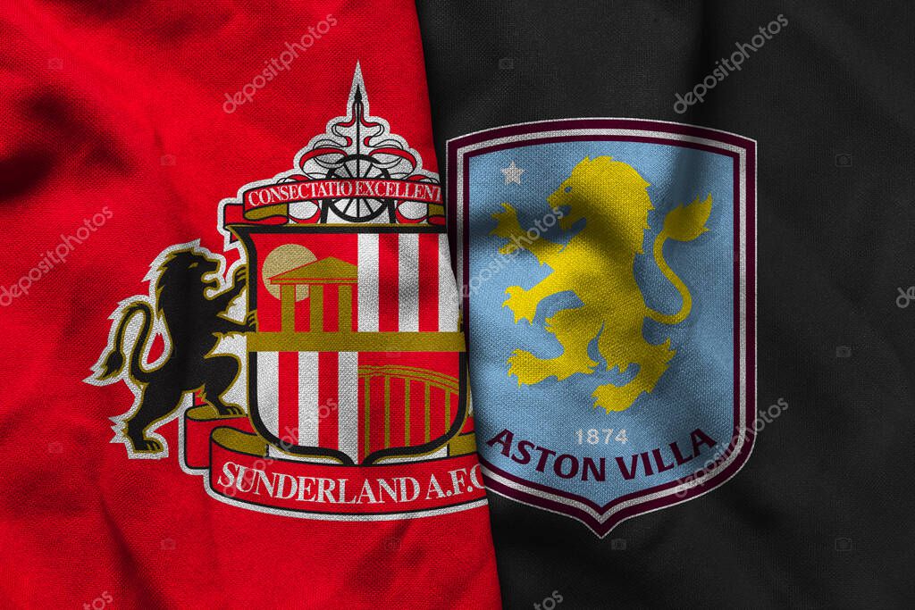 Pringsewu, Lampung; September 19, 2025; Sunderland football club logo texture corrugated fabric Aston Villa match premier league match
