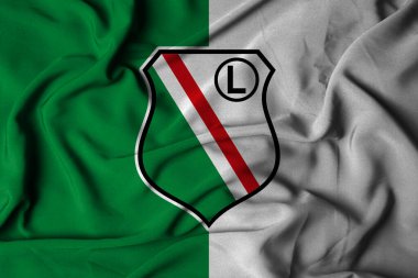 Pringsewu, Lampung; 20 Eylül 2025, Legia Warszawa Futbol Kulübü 'nün Polonya üst ligi Ekstraklasa' daki bayrağının rozet logosu.