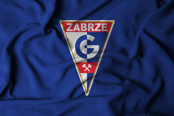 Pringsewu, Lampung; September 20, 2025; the badge logo on the flag of the Gornik Zabrze Football Club in the Polish top league Ekstraklasa