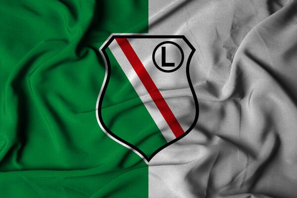 Pringsewu, Lampung; September 20, 2025; the badge logo on the flag of the Legia Warszawa Football Club in the Polish top league Ekstraklasa