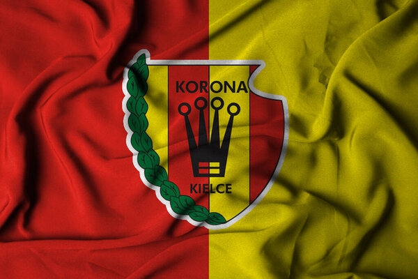 Pringsewu, Lampung; September 20, 2025; the badge logo on the flag of the Korono Kielce Football Club in the Polish top league Ekstraklasa